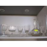 Victorian and Georgian glassware to include rummers, a water glass and a decanter