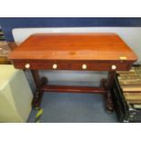 Victorian mahogany side table with two blind drawers and two short drawers with turned ivory handles