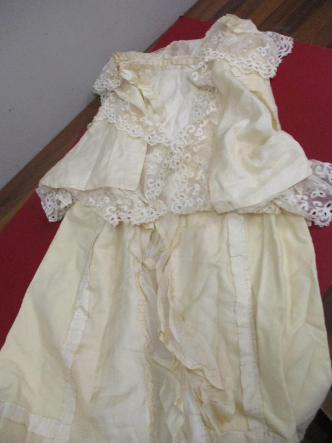 Table linen, christening gowns, early 20th century boy's cotton shirt and a cream silk and lace - Image 3 of 4