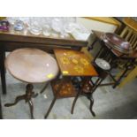 Early 20th century mahogany furniture to include an inlaid table, a two drawer wash stand and a wine