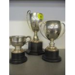 Three silver trophy cups, 347g, on stands