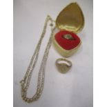 A 9ct gold signet ring together with a 9ct gold necklace, 9 grams and a gold plated ring