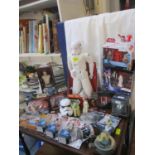 Star Wars related figures and collectables to include an untrimmed poster and other items