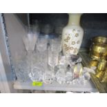 Mixed domestic glass including Royal Doulton wine glasses, a painted vase and mixed crystal