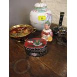 A small quantity of oriental ceramics to include a bronze figure of a drummer, together with an