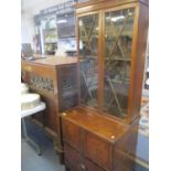 Edwardian inlaid mahogany bookcase/side cabinet with twin astrigal glazed doors, twin cupboards
