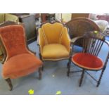 A mahogany framed salon armchair, together with an early 20th century nursing chair and a barley