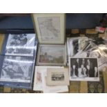 An antiquarian map of Cornwall, a quantity of laminated publicity photos of various Jazz players,