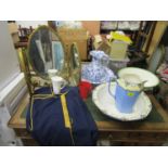 Mixed lot to include a Victorian blue and white wash bowl and jug, a later wash bowl and jug set and