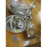 A quantity of silver plate and white metal items to include a plaque stamped 500 in the form of