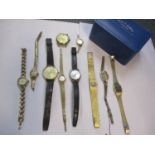 Mixed wristwatches to include Timex and Sekonda together with a Rotary watch box
