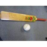 A Dudley baseball with various signatures and a Club Master Open Championship cricket bat with