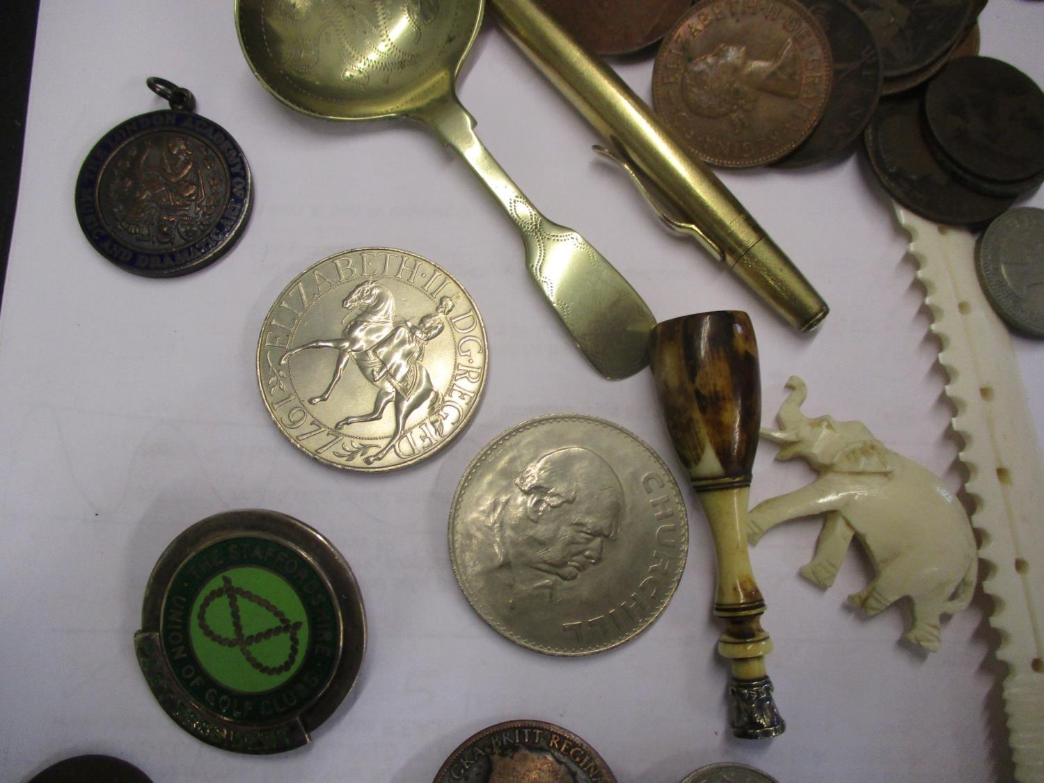 A mixed lot to include crowns, ivory items, a Staffordshire Union Golf Club Past President badge, - Image 2 of 4