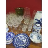 Ceramics and glassware to include a modern Japanese blue and white vase, glass vases, teaware and