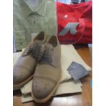 A pair of gents Samuel Windsor light brown suede brogues, size 8 1/2, never worn, together with a