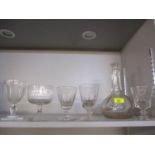Victorian and Georgian glassware to include rummers, a water glass and a decanter Location: 8:1