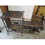 An early 20th century Japanese bamboo magazine rack table and a wall hanging shelf