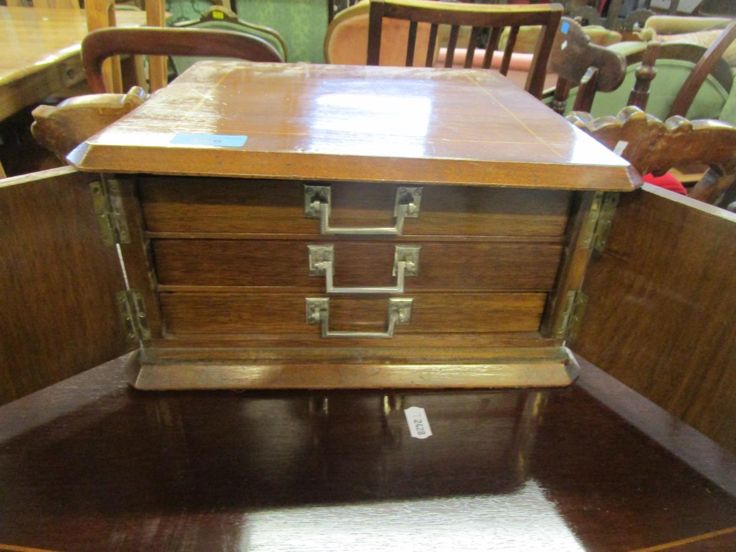 A Victorian walnut cased canteen of silver plated cutlery, three drawers containing a front set with - Image 5 of 7