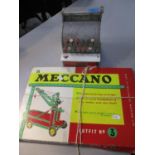 A vintage Meccano Outfit No 3 boxed set, together with a vintage toy till by Codeg
