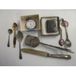 Silver and silver plated to include a late 19th century silver pocket watch A/F prayer book and