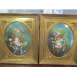 A pair of Italian oval still life oil paintings signed indistinctly to the bottom 15 1/4" x 11 1/