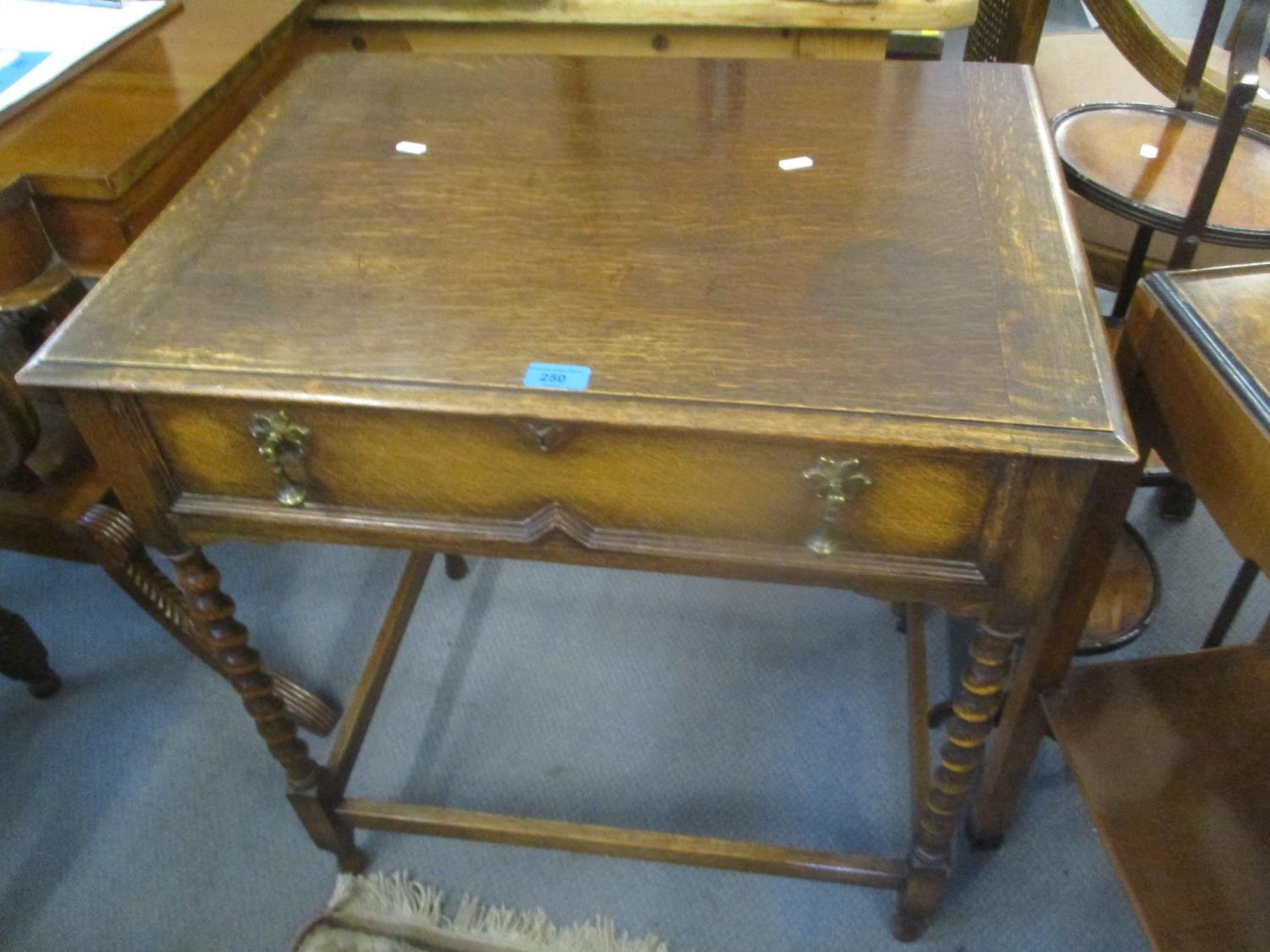 A 1920's oak Mappin & Webb cutlery table having a hinged top with drawer below containing fitted and - Image 2 of 4