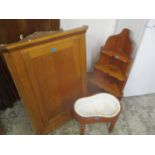 A pine four tier wall hanging shelf, together with a pine corner cabinet and other items