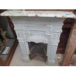 A Victorian cast iron blue painted fire surround with grate 40"h x 30"w