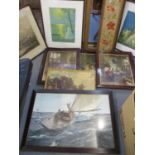 Two 20th century gold painted picture frames, a silk needlepoint picture of flora, and mixed