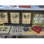 A mixed lot to include three silver decanter labels, coins, collectables and a boxed Baccarat salt