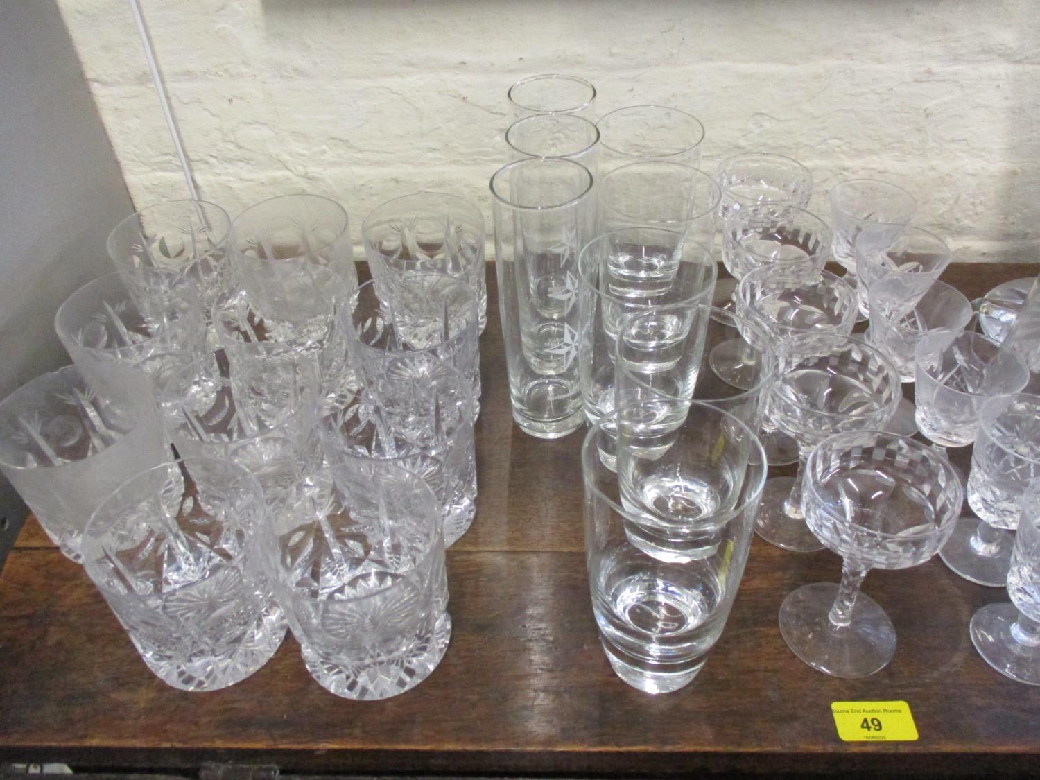 Mixed decanters with stoppers, a cut glass vase, water glasses and mixed 20th century glass to - Image 2 of 4