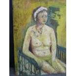 Mid century British School - studio study of a female nude, oil on board, signed and dated