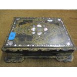 A paper mache and mother of pearl box A/F containing four modern boxes and playing cards