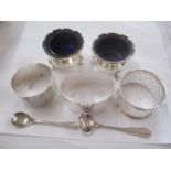 Two early 20th century silver salts, together with three napkin rings