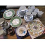Six Royal Worcester plates, Midwinter soup bowls and dishes, a Bisto part tea set, commemorative