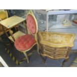 A selection of French style furniture to include a bedroom chair, nest of two tables, magazine rack,