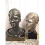 Two plaster busts of a gent and a female, raised on square bases, the tallest 17"h