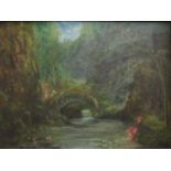 H Willimidflawling b1980? - Cool Waters (Imagine) - figures in a woodland river scene, with a bridge