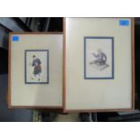 A pair of Chinese export gouache paintings, one depicting a male figure with a pipe in hand, the