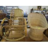 A Mediterranean cane rocking chair and a cane tub chair