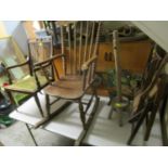 A lot of furniture to include an Edwardian cane seated folding chair, a washing dolly, Edwardian