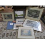 A mixed lot of framed and glazed prints and watercolours to include At Henley Regatta, along with