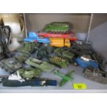 A quantity of mainly Army die cast vehicles to include Matchbox and Dinky, warships, a Dinky Shado 2