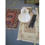 A mixed lot to include a small Middle Eastern hand woven rug, a lounge rug, a box of Crystaline