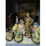 Mixed pottery and ceramic figures, mixed decanters, a briefcase, glassware and a Royal Doulton