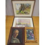 Two framed watercolours, one signed a River Scene by T.Smith 1915, An oil on canvas of a