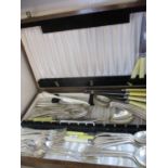 A Harrods canteen of silver plated cutlery, knife deficient, together with an additional canteen