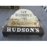 Hudson's Soap - a decorative cast iron dog bowl reading "Buy Hudson's Soap" and "Drink Puppy Drink"