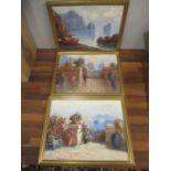 Three early 20th century Italian School coastal scenes of Capri, oil on board, in gilt frames