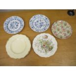 A pair of Meissen Onion pattern plates, 19th century, a Royal Doulton plate and two other plates